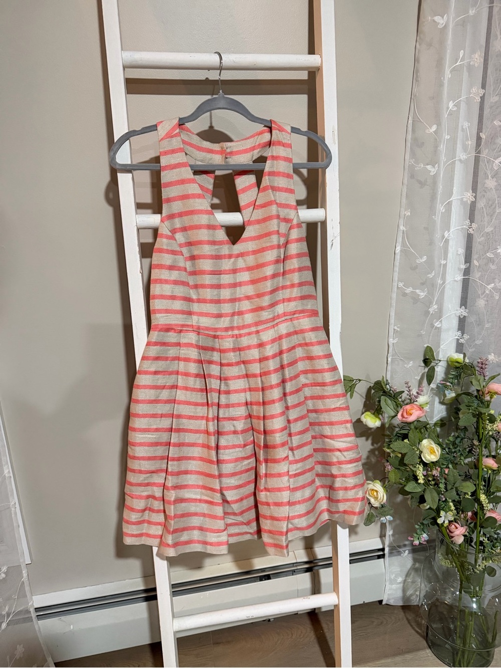Striped orange  and Cream Fit-and-Flare Dress